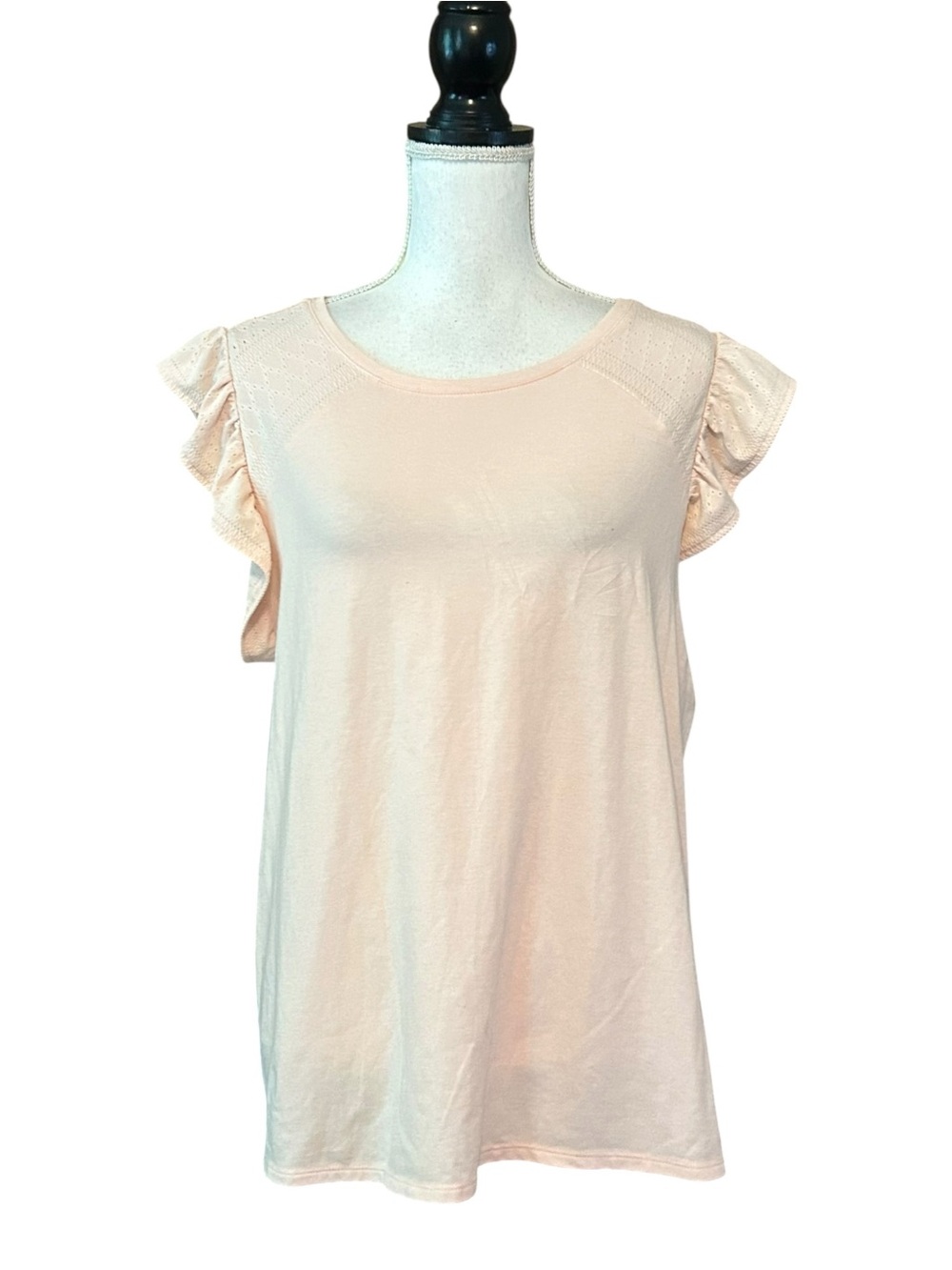 NWT LOFT Eyelet Ruffle Cap Sleeve Tee Women’s SZ‎ XL in Peachy Pink Blush